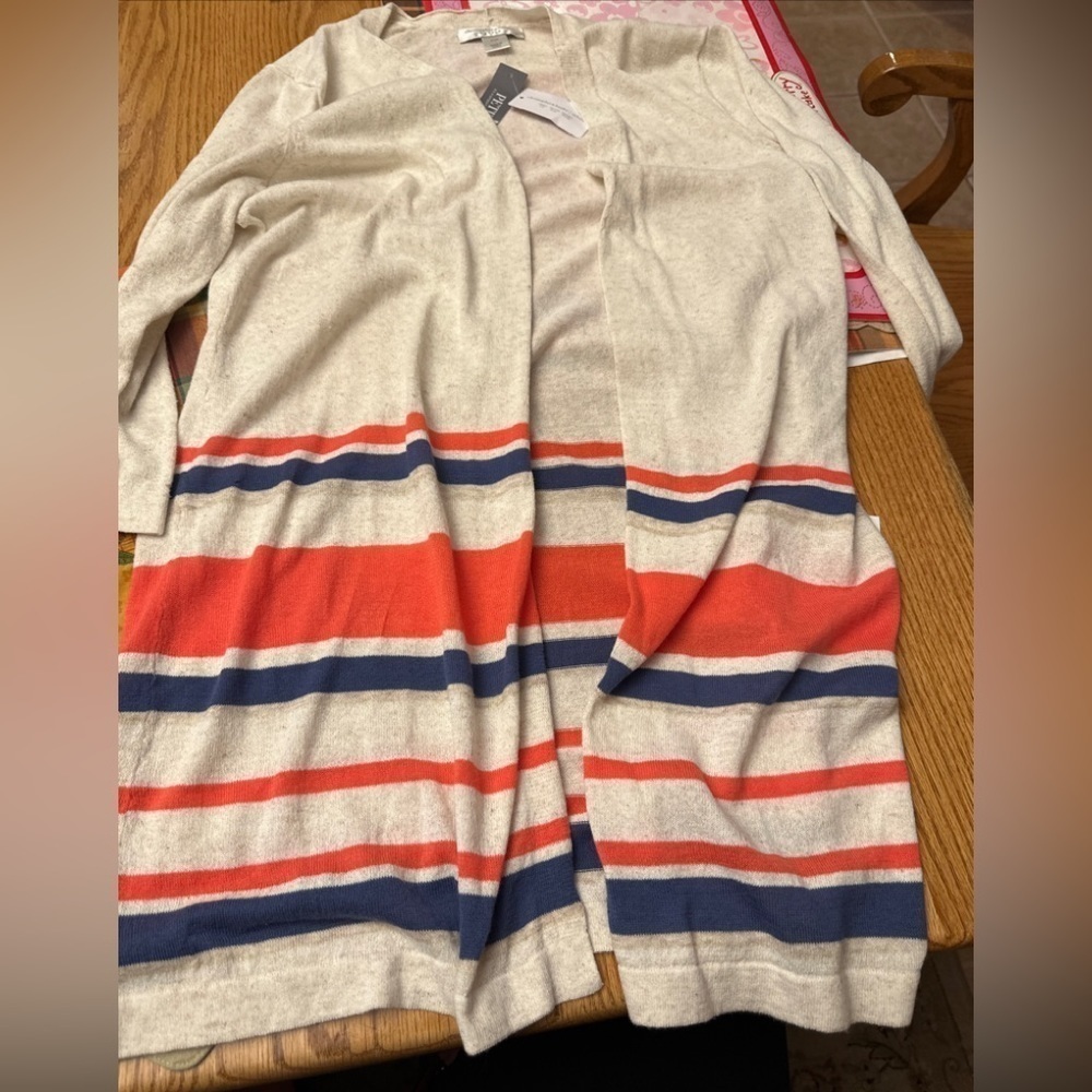 Christopher & Banks PM Petite medium Open Striped Lightweight Cardigan NWT
